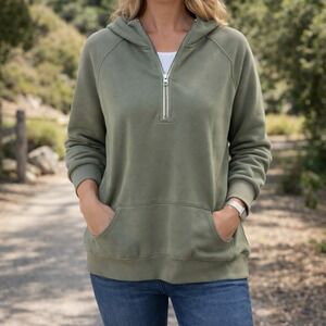 Vuori Restore Half Zip Hoodie Sweatshirt Green Athletic Comfort Athleisure M